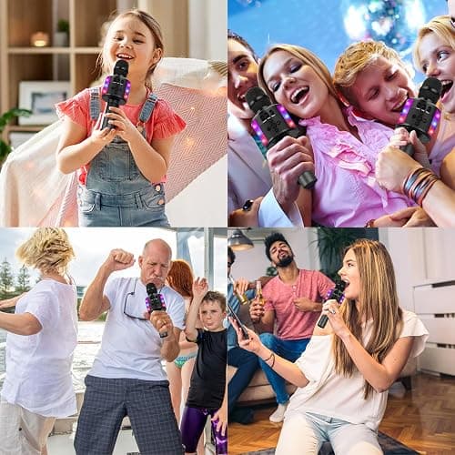 BONAOK Karaoke Microphone for Kids & Adults - Bluetooth Microphones Singing Mic with Disco Lights, Echo Effect, Built-in Speaker Portable Karaoke Player for Party Travel Gifts Q78(Black) thumbnail 7
