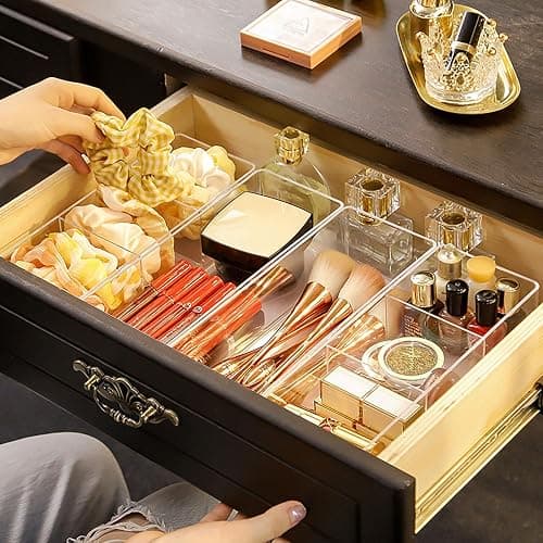 JessLab Acrylic Organizers, Bathroom Organizer for Drawer, Cosmetic Display Cases for Vanity, Countertop, Desk, Kitchen, and Makeup Storage, 3-Section thumbnail 6