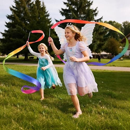 Yeavinfser Tanzband Set, 2 Stück Bunte Gymnastikbänder mit Stab, Regenbogen Farbband für Tanz, Gymnastik & Spiel, Ideal für Mädchen, Kindergeburtstage, Weihnachten, Ostern, Perfekt für Schule Zuhause thumbnail 6