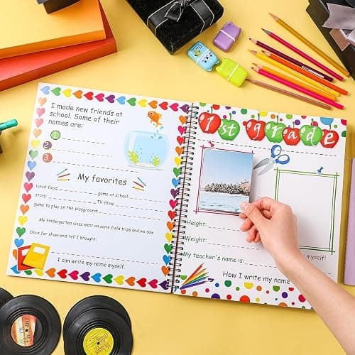 Motipuns School Memory Book Photo Album for Kids, School Years Keepsake Book Album Scrapbook from Preschool Through 12th Grade with 14 Pocket for Storage Portfolio Every Grade Pictures (Rainbow) thumbnail 2