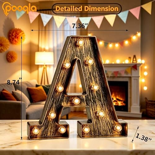 Pooqla Vintage Light Up Marquee Letters with Lights – Illuminated Industrial Style Lighted Alphabet Letter Signs - Coffee Bar Apartment Bedroom Wall Home Initials Decor A-Z thumbnail 4