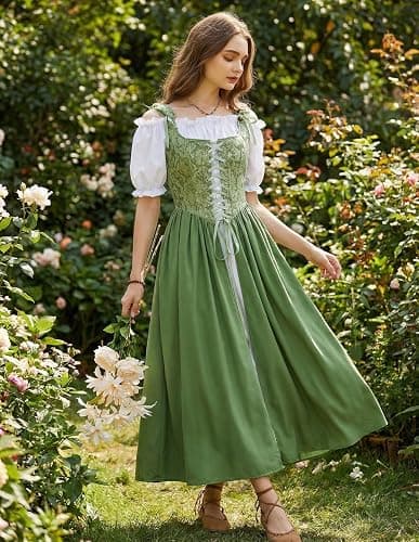 Scarlet Darkness Renaissance Costume Women Medieval Corset Dress Puff Sleeve Fairy Dress thumbnail 3