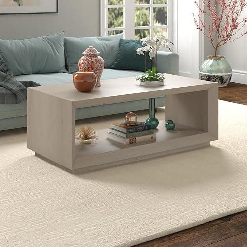 Henn&Hart 48" Rectangular Coffee Table with Open Storage Shelf for Living Room, Family Room, or Office, Alder White thumbnail 4