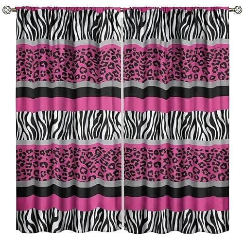 XBDDZSW Leopard Zebra Curtain,Wild Animals Skin Red Black Geometric Romantic Pink Abstract Pattern Printing Bedroom Living Room Rod Pocket Window Drapes 2 Panels W42xl45 Inch Decor - Image 1