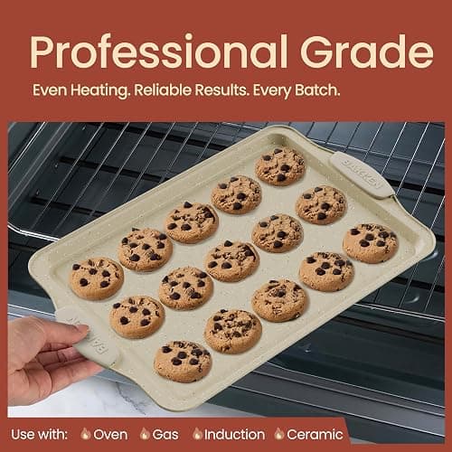 BAKKENMASTER 6-Piece Deluxe Nonstick Baking Pan Set - Professional Grade Carbon Steel Bakeware with White Marble Coating & Silicone Handles thumbnail 3