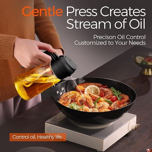 YARRAMATE 16oz/470ml Glass Olive Oil Sprayer for Cooking with Stickers, 2 in 1 Oil Dispenser for Kitchen Gadgets, Food Grade Premium Spray Bottle with Portion Control for Salad, Frying, BBQ (Black) thumbnail 5