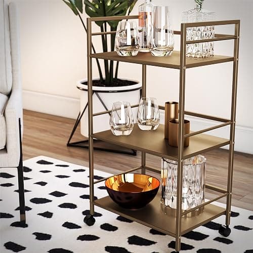 Novogratz Helix Small Bar Cart for the Home, 3 Tier Rolling Cart With Wheels, Kitchen Cart with Storage for Beverages and Wine, Gold thumbnail 4