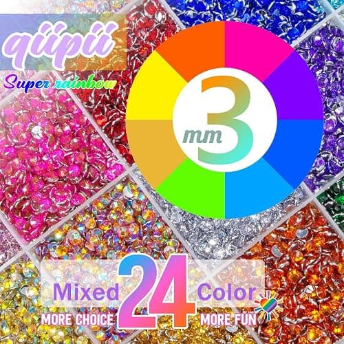 qiipii 24000Pcs 24 Color 3mm Crystal Resin Rhinestones w B7000 Glue for Bedazzling Crafting Flatback Stones Colorful Crystals Gems Diamonds Charms for Nails Eyes Face Makeup Crafting Tumblers Crafts thumbnail 3