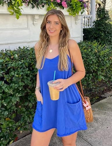 Lentta Womens Athletic Sleeveless Mini Dress with Built-in Shorts V Neck Spaghetti Strap Sundress thumbnail 3