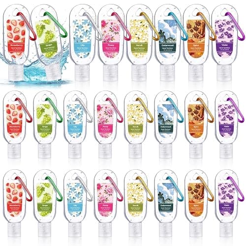 Sacubee 24 Pack Christmas Scented Hand Sanitizers Keychain Gift Flower Mini Hand Sanitizer Bulk 1 oz Travel Gift Set Christmas Party Favors Bags Stocking Stuffers, Homeless Care Package Supplies - Image 1