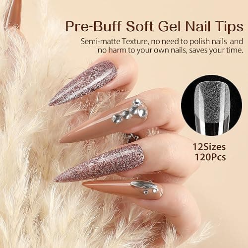 UNA GELLA Stiletto XXL Nail Tips No Need File Extra Long Stiletto Nails Full Cover 120PCS Long Almond Gel Nail Tips Pre-buff Press on Fake Nails for Gel Nail Extension Home DIY Salon 12 Size thumbnail 6