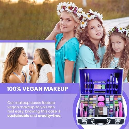 Love Urban Beauty Bliss Makeup Case Vegan Products – Complete Suitcase Eyeshadow, Blusher, Lipstick, Eyebrow Wax & Powder, Brushes Aluminum-Framed Organizer, Black, 1.0 count thumbnail 3