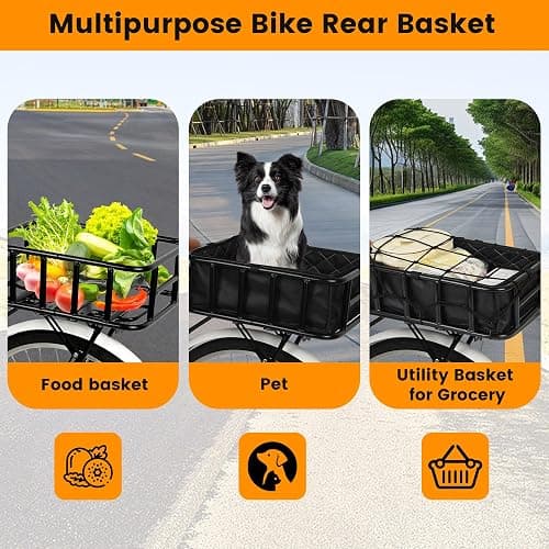 Bike Basket Rear, Large Bicycle Basket with Cargo Net, Liner and Waterproof Cover for Electirc Bike, Ebike and Bikes thumbnail 5