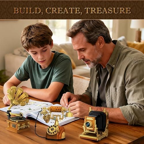 Brihappen 3 in 1 Building Block Sets, Retro Camera Telephone Record Player Building Toys, 1438 Pcs Vintage Collectible Model Kit for Home Office Decor, Nostalgic 80s Gift for Adults & Teens 14+ thumbnail 8