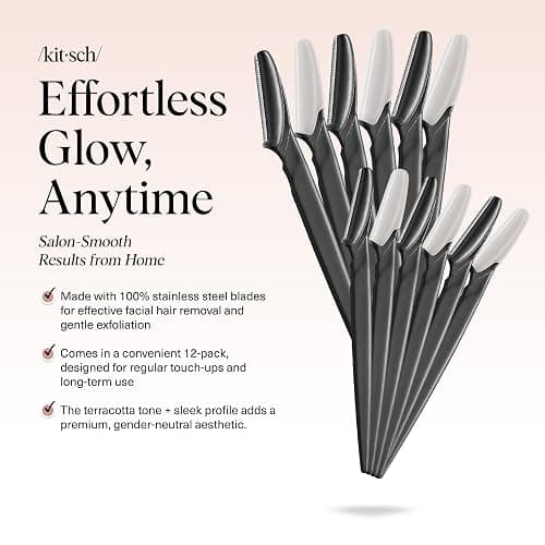 Kitsch Dermaplane Razor for Women Face – Face Razors for Women & Men, Eye Brow Razors & Face Shaver – Exfoliating Facial Razor & Dermaplaner as Skin Care Tool for Smoother Skin - Black, 12 pcs thumbnail 2