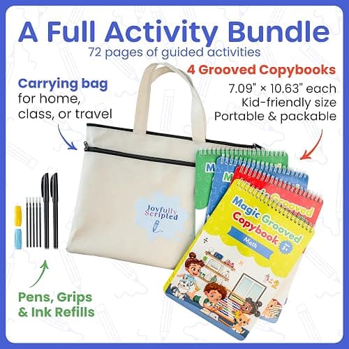 Magic Grooved Writing Practice for Kids – Reusable Grooved Handwriting Workbooks for Kids Workbook Ages 3-5, 6-8 & 8-10, Disappearing Ink & Carry Bag Letter Tracing Book, Alphabet Writing Practice Kit thumbnail 7