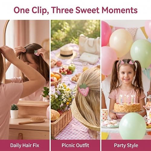 2Pcs Fabric Strawberry Hair Clips for Women Girls Sweet Hairpins Pink Barrettes Duckbill Hair Accessories，Clips and Barrettes thumbnail 7