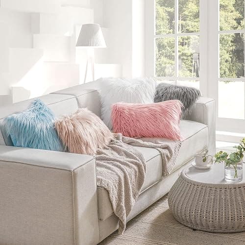 Phantoscope Faux Fur Solid Decorative Pillow Cover Fluffy Throw Pillow Mongolian Luxury Fuzzy Pillow Case Cushion Cover for Bedroom and Couch,Pink 18 x 18 Inches thumbnail 2