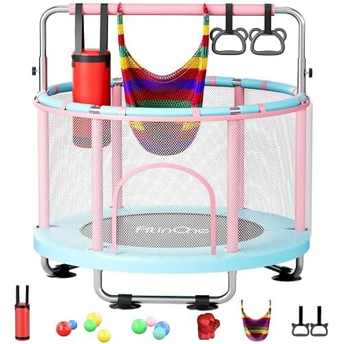 55" Toddler Mini Trampoline for Kids, Indoor Outdoor Toys with Swing, 440lbs Baby Kids Trampoline, Gymnastics Bar, Birthday Gifts for Boy Girl Age 1-8 - Image 1