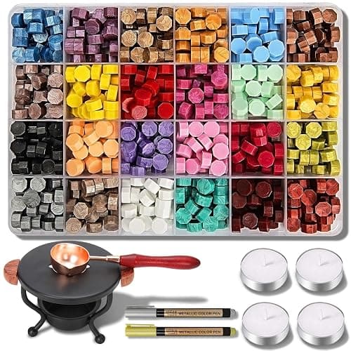 YIPLED 728PCS Wax Seal Stamp Kit with 24 Color(30 Pieces per Color) for Beginners, Ideal for Wedding Invitations, Christmas Letters, Craft Projects, Gift & Wine Sealing - Image 1