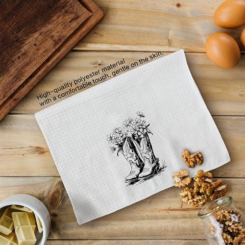 Tzhim Western Kitchen Towels, Preppy Cowboy Hand Towels, Black Cowgirls Boots Floral Rodeo Dishcloths Tea Towels for Kitchen, Vintage Retro Howdy Baby KitchenBathroom Decor Set of 2, 16x24in thumbnail 7