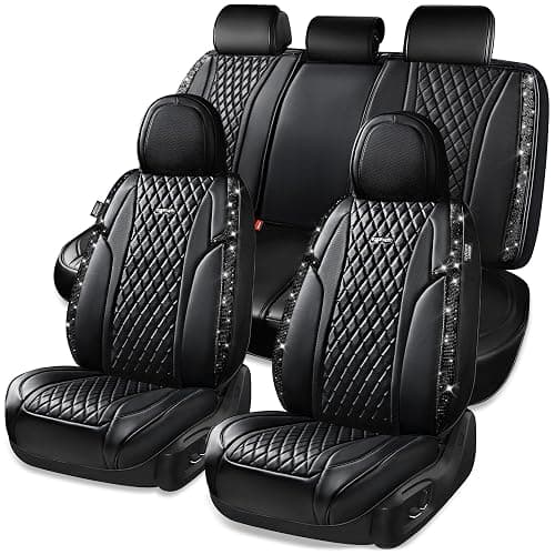 CAR Pass Bling Car Seat Covers, Microfiber Nappa Leather Luxury Cushioned, Waterproof Heavy-Duty Anti-Slip Universal Fit for Auto SUV Sedan, Sparkly Glitter Shining Rhinestone Full Set, Black Diamond - Image 1