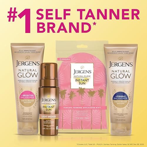Jergens Natural Glow Self Tanner Body Lotion, Sunless Tanning, Fair to Medium Skin Tone, Daily Moisturizer with Coconut Oil, Vitamin E and Antioxidants, 7.5 Oz thumbnail 9