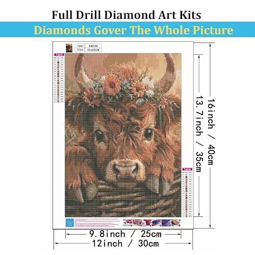Mosaflare 5D Diamond Painting Kits for Adults, Highland Cow Diamond Art for Beginners, DIY Full Round Drill Paint by Diamonds Dot Gem Art for Adults, Home Wall Decor 12x16 Inch thumbnail 5