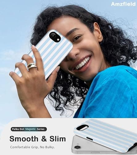 Amzfield Compatible with iPhone 16e/17e Case Compatible with Magsafe Striped Aesthetic Magnetic Women Girls Chic Girly Dual Layer Hybrid Protection Case for iPhone 16e for iPhone 17e, Blue thumbnail 6