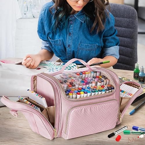 Rexmica Marker Organizer Bag for 180-300 Markers, Large Marker Storage Case with Detachable Divider for Adults, Markers Travel Holder Case Bag for Various Markers or Other Art Craft Supply, Pink thumbnail 6