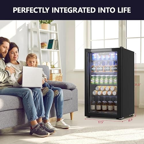 Icyglee Beverage Refrigerator Cooler, 126 Can Mini Fridge with Glass Door for Wine, Soda Beer, Beverage Cooler for Home, Bar, Office with Adjustable Removable Shelves, Black thumbnail 6