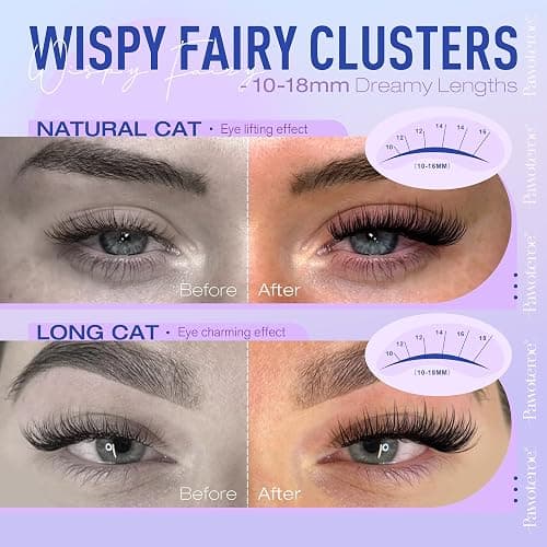 Pawotence Lash Clusters Fairy Eyelash Clusters 10-18mm Wispy Lashes Cluster Eyelash Extensions 144pcs Wet Individual Cluster Lashes Full False Eyelashes for DIY Lash Extension thumbnail 2