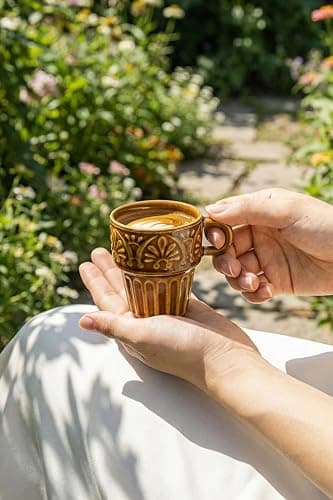 Ceramic Coffee Mug, Stackable Mug 3.3 OZ Coffee Mugs, Espresso Cups, Mugs Set of 6 for Latte Milk Hot Chocolate, for Men Women Kids, Ideal for Home Restaurant Daily Use & Holiday Gifting, Brown thumbnail 7