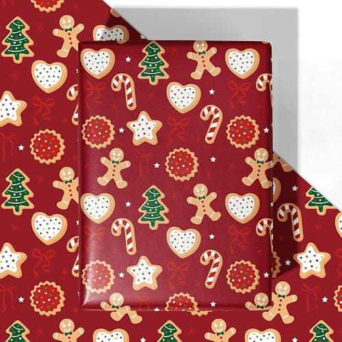 WRAPLULU Red Christmas Wrapping Paper - 4 Jumbo Sheets, 28 * 40 Inches - Cookie Xmas Gift Wrapping Paper, Perfect for Kids Adults Christmas' Gift and Winter - Image 1
