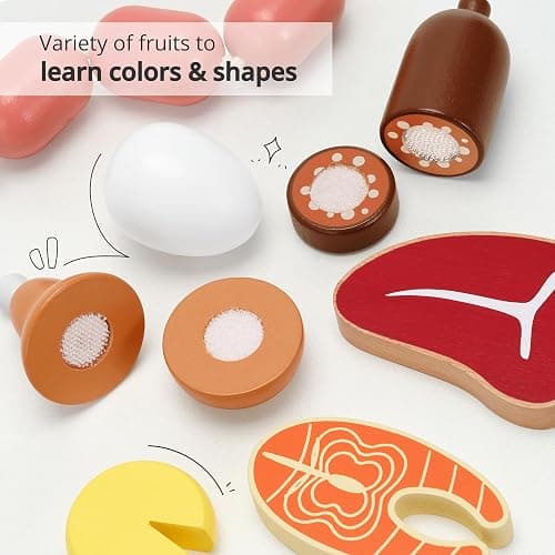 PairPear Wooden Toys Play Food Sets for Kids Kitchen, Kids Toy Food Cutting Meat Set for Toddlers 3+ Years Old, Pretend Food Play Kitchen Accessories for Girls and Boys thumbnail 4