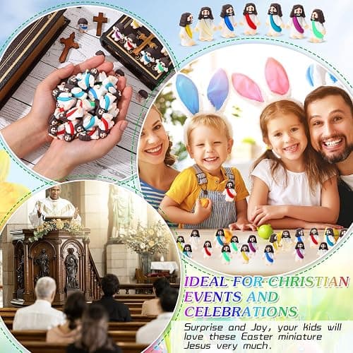 Sumind 50 Pcs Little Jesus Figures Christmas Mini Pocket Jesus Figurines Bulk Original Design for Xmas Hide and Seek Religious Party Favors Sunday School Baptism Gifts(Bright Color) thumbnail 4