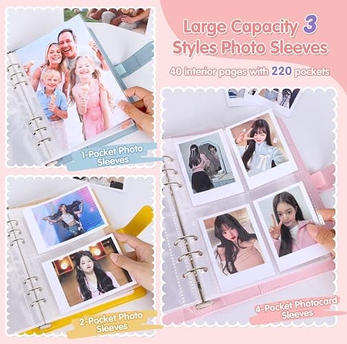 Antner A5 Kpop Photocard Binder 6-Ring Card Collector Album with 40 Pack Card Sleeves, PU Leather Photocard Holder Book with Multi-Size Photo Protectors for Organizing Trading Cards, White A5 Binder thumbnail 5