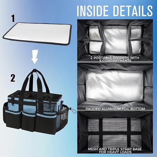 SCAVATA Wearable Cleaning Caddy, Cleaning Caddy Supplies Organizer with Handle & Shoulder Straps for Housekeepers, Under Sink & Car Cleaning Tool Organizers Bag with 4 Foldable Divider (Blue) thumbnail 5