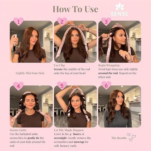 Sense Wellness Satin Heatless Curling Kit, 39" Rod – No Heat Overnight Curls for Frizz-Free Waves – Comfortable Set w/ 2 Scrunchies, Claw Clip for All Hair Types (Lilac) thumbnail 2