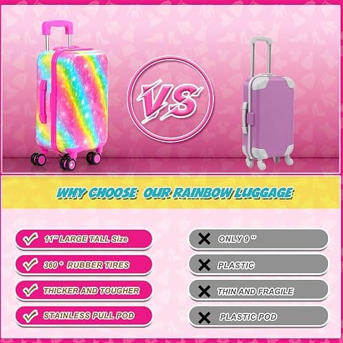 American 18 Inch Doll Clothes Accessories-18 inch Doll Suitcase-Glasses,Beret,Shoes,Handbag,Camera, Passport,Mobile Phone Travel Set Toys for 3-12 Girls thumbnail 4