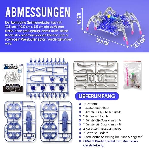 noDNA Roboter Kinder ab 8 Jahre Spinnen Roboter zum selbst zusammenbauen - Experimente für Kinder ab 8 Jahren - Spinne Spielzeug ab 8 Jahre Geschenk Junge 8 Jahre Kindergeschenke thumbnail 6