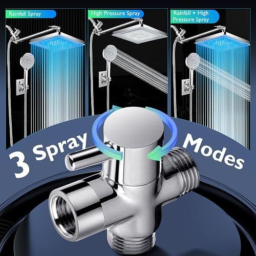PinWin Shower Head, 8'' Dual Rain Shower Head with 11'' Adjustable Extension Arm, 7-Setting High-Pressure Handheld Combo, Rainfall LED Shower Head Water Temperature Controlled Color Changing,Chrome thumbnail 3