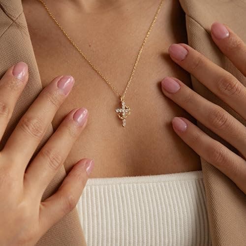 Robaice Crown Cross Necklace for Women, 14K Gold Plated & Silver Plated Christian Faith Jewelry Gifts, Exquisitely Packaged Perfect for Gifting thumbnail 3
