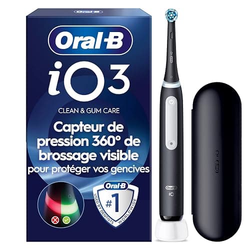 Oral-B Brosse A Dents Electrique iO 3 Noire, 3 Modes De Nettoyage Dont Blancheur, Brossage Silencieux, Capteur De Pression, Brossette De Rechange Oral B, Embout Rond, Chargeur, Etui De Voyage - Image 1