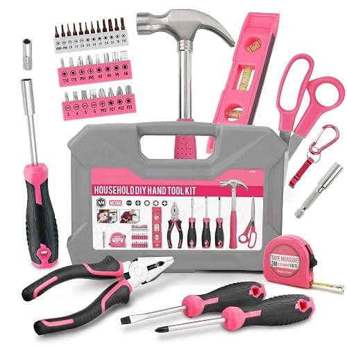 Hi-Spec 42pc Small Tool Box Set for Women. Home, Office and College Dorm Household DIY Screwdriver Toolkit of Starter Basic Ladies Pink Tools - Pink - Image 1