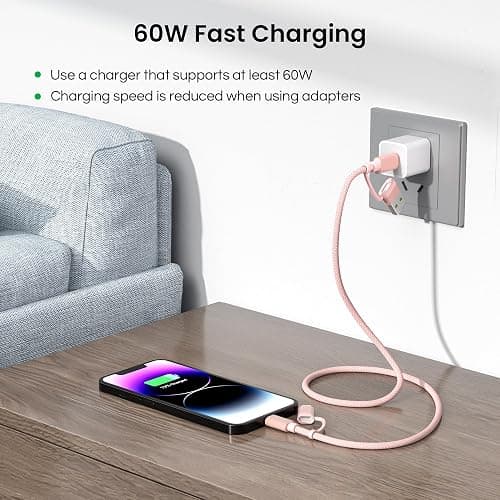 Basesailor for MacBook Pro 4 in 1 USB C Cable 6.6ft,60W Fast Charging Multi Charger Cord with USBA Adapter/iOS/TypeC for MacBook 2024 2023 2022 Air M4 M3 M2,Samsung A55,Z Flip Fold,iPhone 17 16 15 Max thumbnail 4