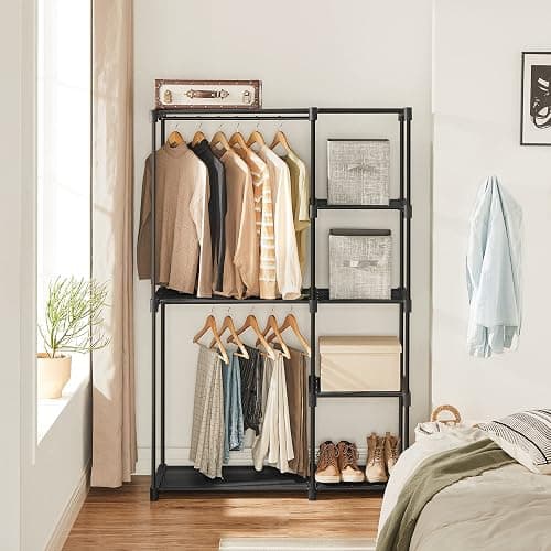 SONGMICS Portable Closet, Freestanding Closet Organizer, Clothes Rack with Shelves, Hanging Rods, Storage Organizer, for Cloakroom, Bedroom, 44.1 x 16.9 x 65 Inches, Black URYG24BK thumbnail 2