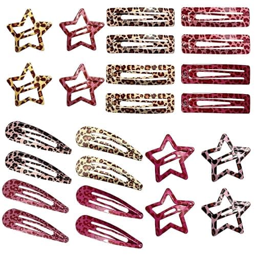 LuminaVibe 24PCS Y2K Retro Animal Print Metal Hair Clips, Assorted Star Waterdrop Rectangle Non-Slip Barrettes, Leopard & Zebra Print Pink Hair Pins for Women Girls - Image 1