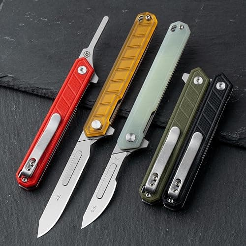 OLITANS G046 Mecha Mini Slim Folding Scalpel with 5pcs #24 and 5pcs #60 G13 Handle with Liner Lock, Utility EDC Pocket Knife with Back Clip（Jade Color） thumbnail 7