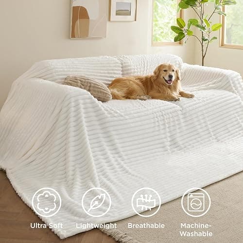 Bedsure GentleSoft Large Fleece Blanket for Bed - Cozy Soft Throw Blankets for Women, Cute Large Throws for Girls, Off White, 120x120 Inches thumbnail 4